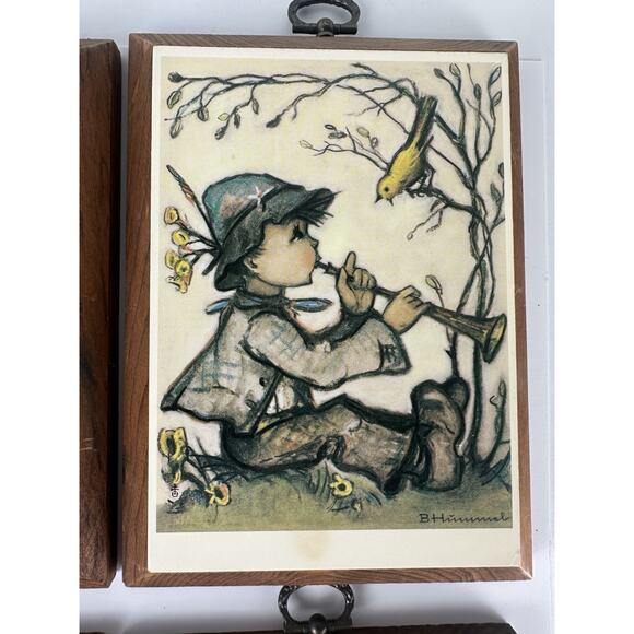 Vintage Hummel Mini Prints Wood Frame Art Pictures Retro Set Of 4 - Picture 3 of 9